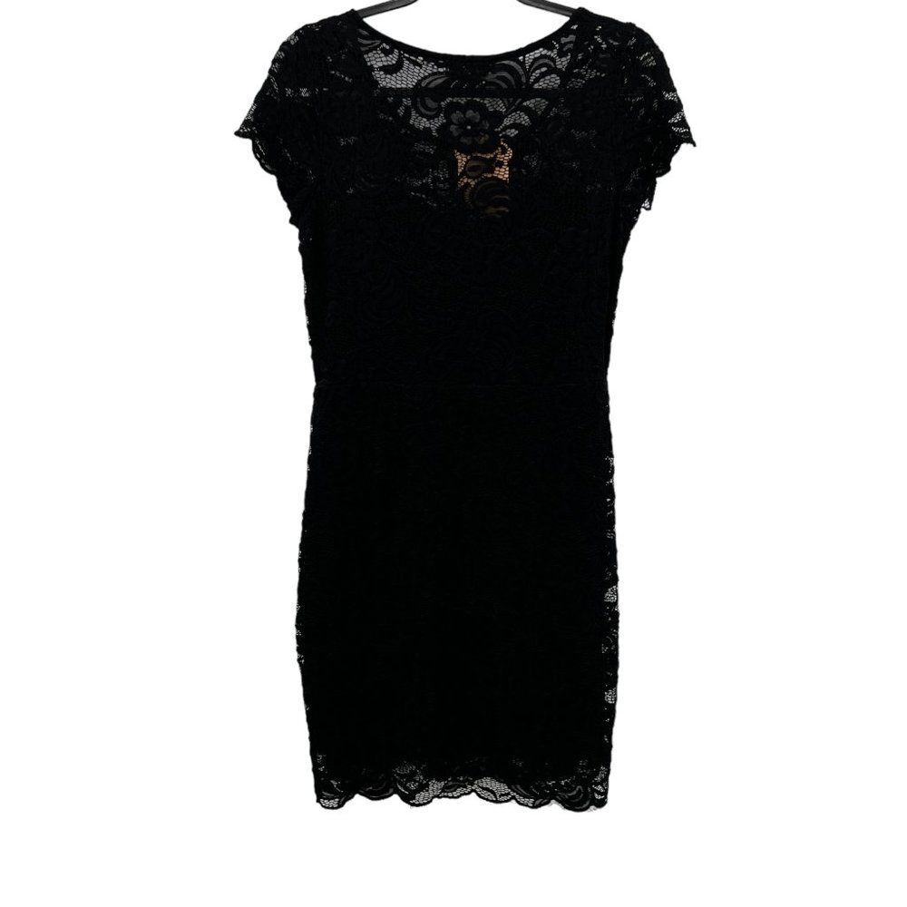 Ci Sono by Cavalini Black Lace Sheer Upper Back Dress Size Large - Picture 8 of 16